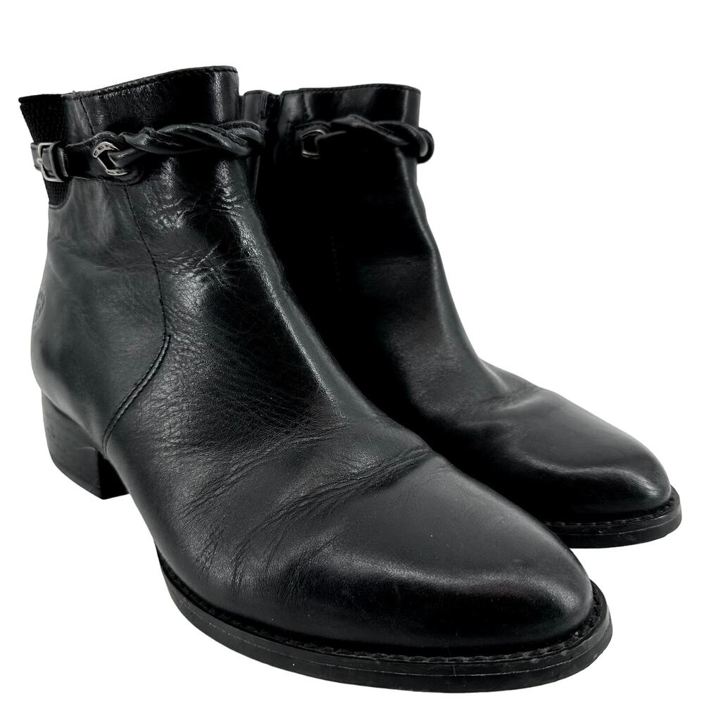 Ariat Braided Ankle Bootie Heeled Almond Toe Soft Leather Side Zip Black 8